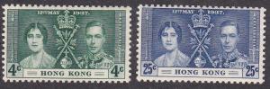 Hong Kong # 151 & 153, 1937 Coronation, Hinged, 1/3 Cat