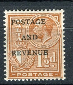 MALTA; 1928 early GV issue POSTAGE REVENUE Optd. Mint hinged 1.5d. value