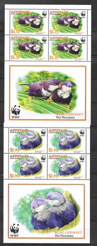 AITUTAKI MNH SOUV SHEETS SET SC#553-556 WWF BIRDS SCV$26.00 4 SETS EACH SHEET