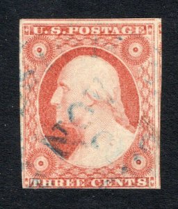 USA 1851 3¢ Orange Brown Type II - Used - SC# 10A -Cats $150.00 (ref# 239338)