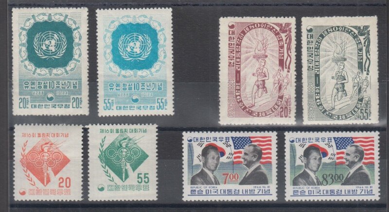 Korea Sc 221/545 MNH. 1955-1966 issues, 4 complete sets, gum bends VF Appearing 