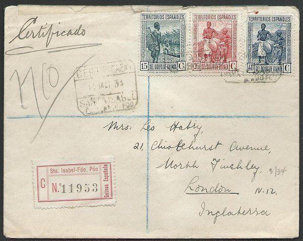 SPANISH GUINEA 1934 Registered cover ex SANTA ISABEL FERNANDO POO.........48317