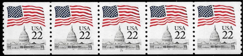 Sc 2115a   22¢ Flag over Capitol PNC/5 Plate #19, MNH