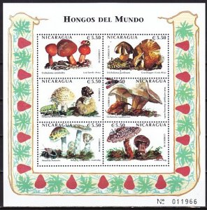 Nicaragua, Scott cat. 2289 a-f. Various Mushrooms sheet. ^