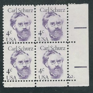 1983 Carl Schurz Plate Block of 4 4c Postage Stamps, Sc# 1847, MNH, OG