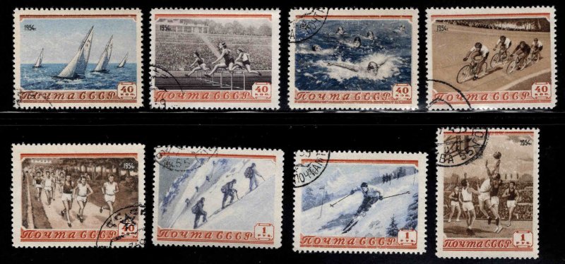 RUSSIA  Scott 1710-1717 Used 1954 Sports set CTO on various corners