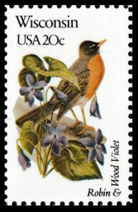 US 2001 or 2001a State Birds & Flowers Wisconsin 20c single MNH 1982