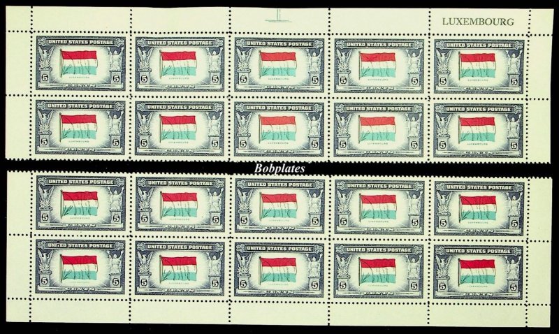 BOBPLATES US #909-21 Overrun Nations Top and Bottom Blocks of 10 VF NH CV=$105