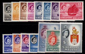 SINGAPORE QEII SG38-52, 1955-59 complete set, NH MINT. Cat £150.