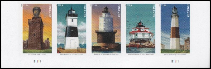 US 5625c Mid-Atlantic Lighthouses imperf NDC plate strip 5 MNH 2021