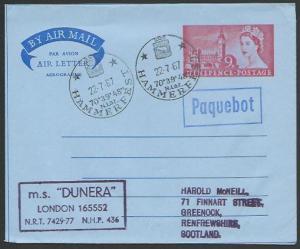 GB NORWAY 1967 MS Dunera ship cover, HAMMERFEST boxed PAQUEBOT......... ...62485