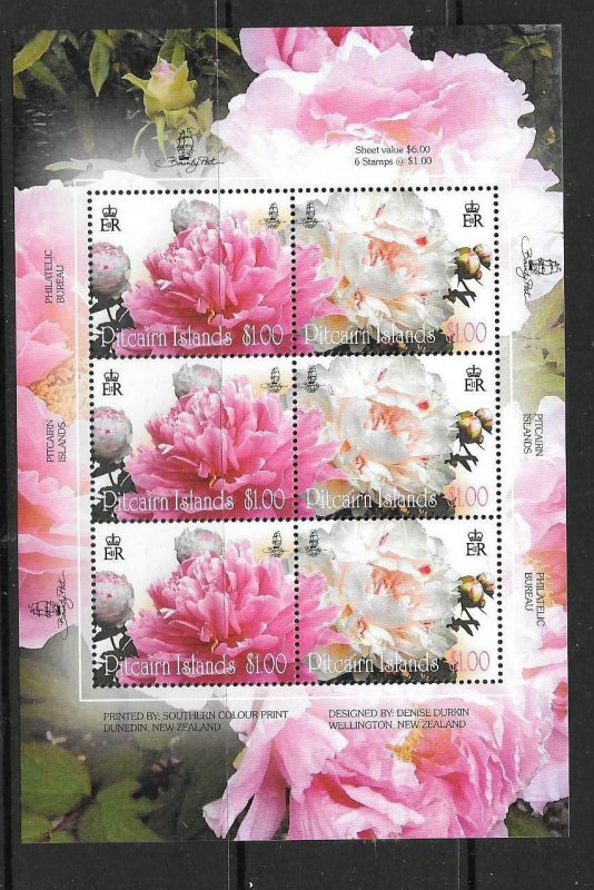 PITCAIRN ISLANDS SG824/5 2011 PEONY FLOWERS SHEETLET MNH