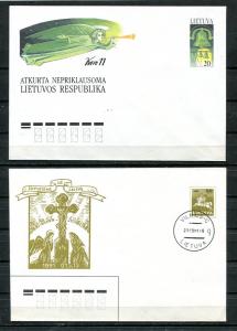 Lithuania 2 Postal Stationary Covers Restored independence freedom 7282