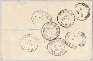 ZANZIBAR  -  POSTAL HISTORY - SG 324 + 326 on registered COVER to UGANDA - 1937