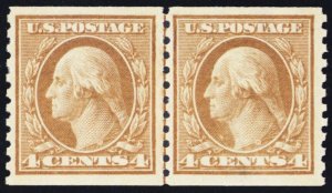 457, Mint VF NH 4¢ Coil Line Pair - With PFC Certificate - Stuart Katz