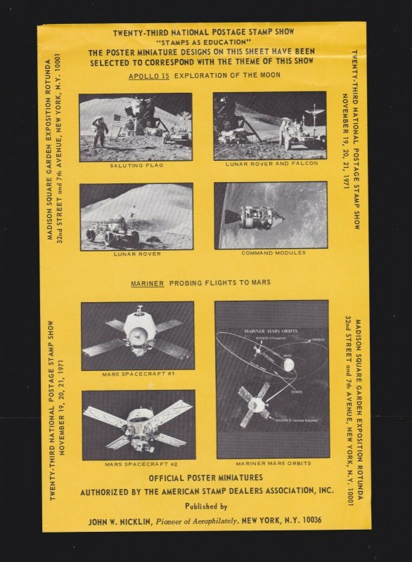 US 1971 ASDA Official Poster Miniatures Souvenir Sheets 2 Perfed,2 Unperfed appr