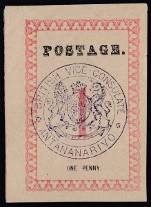 SG 14a Madagascar 1886 ‘British vice-consulate/Antanarvo’ stops after postage...