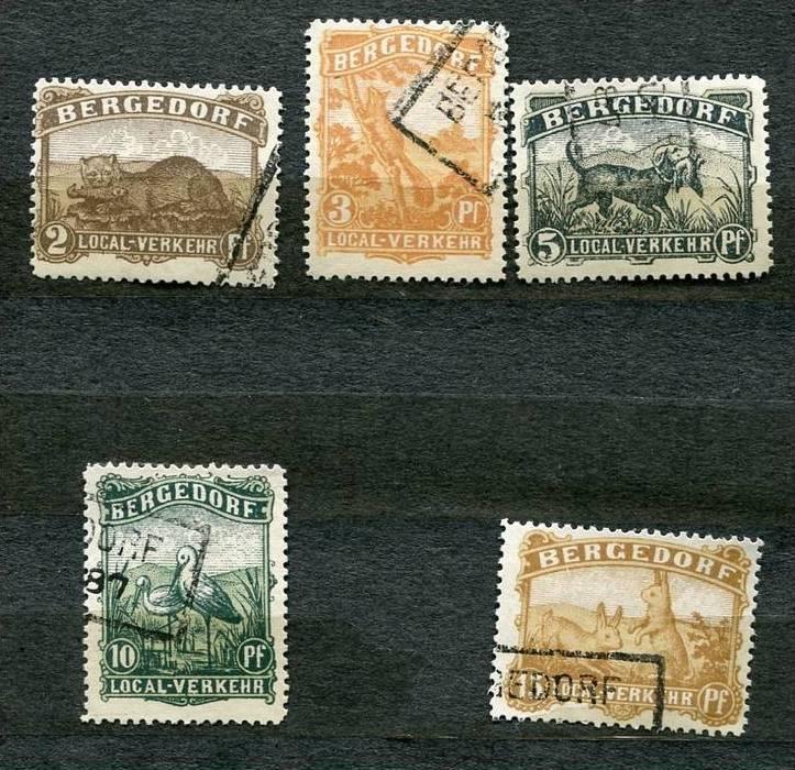 Germany Bergedorf 1887 Mi 2-6 Used Complete Set Local Privat Fauna