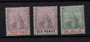 Trinidad 1896-1906 4d 6d & 1/- SG118, 120-121 mint LHM WS36555