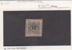 Wurttemberg German State Stamp # 6, used,  imperf, SCV $750.00