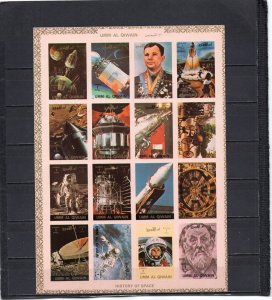 UMM AL QIWAIN 1972 HISTORY OF SPACE SHEET OF 16 STAMPS IMPERF. MNH