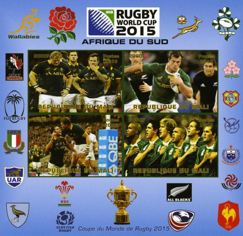 Mali 2015 Rugby World Cup 2015 SOUTH AFRICA Team Deluxe Ungummed mnh.vf