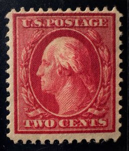 US Scott #375d, Dark Carmine clearly visible Double Impression