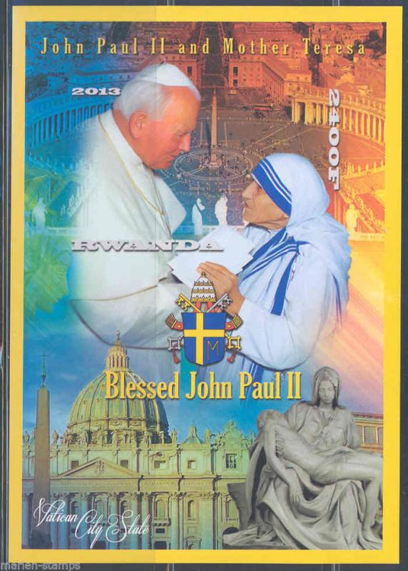 RWANDA POPE JOHN PAUL II & MOTHER TERESA SOUVENIR SHEET  MINT NH IMPERF