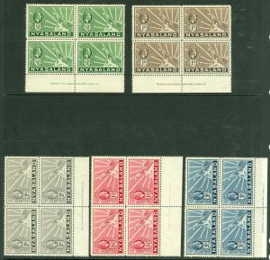 SG 114-122 Nyasaland 1934. ½d to 1/- set of 9 in marginal blocks of 4 with...