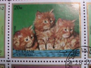 ​SHARJAH-1972 WORLD FAMOUS LOVELY CATS CTO SHEET-VF -WITH FIRST DAY  CANCEL