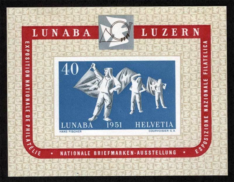 SWITZERLAND Sc B206 LH Original Gum 40c Lunaba Souvenir Sheet