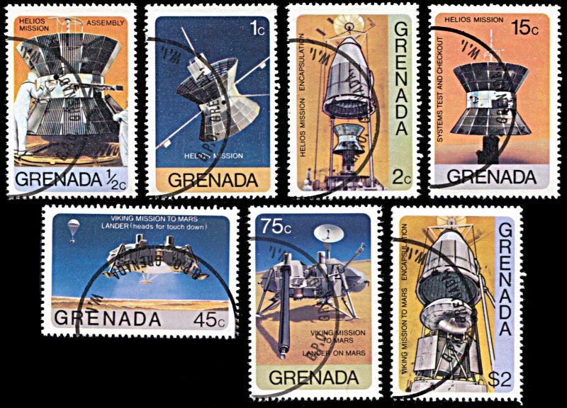 Grenada 756-762, CTO, Viking Mars and Helios Solar Missions