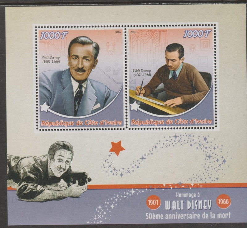 WALT DISNEY  perf sheet containing two values mnh