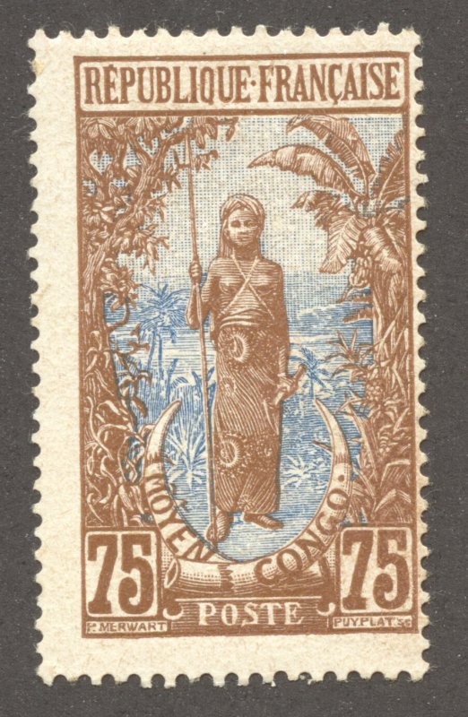 Middle Congo Scott 19 Unused HROG - 1907 75c Bakalois Woman - SCV $9.75