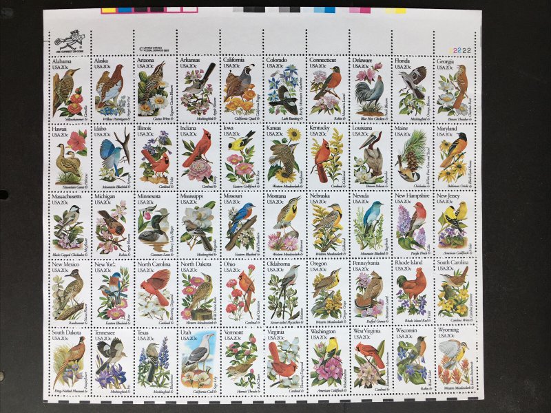 1982 sheet, State Birds & Flowers Sc#1953A-2002A