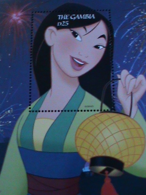 THE GAMBIA-1998-FAMOUS DISNEY CARTOON-MULAN-FEMALE SOLDIER MNH S/S VERY FINE