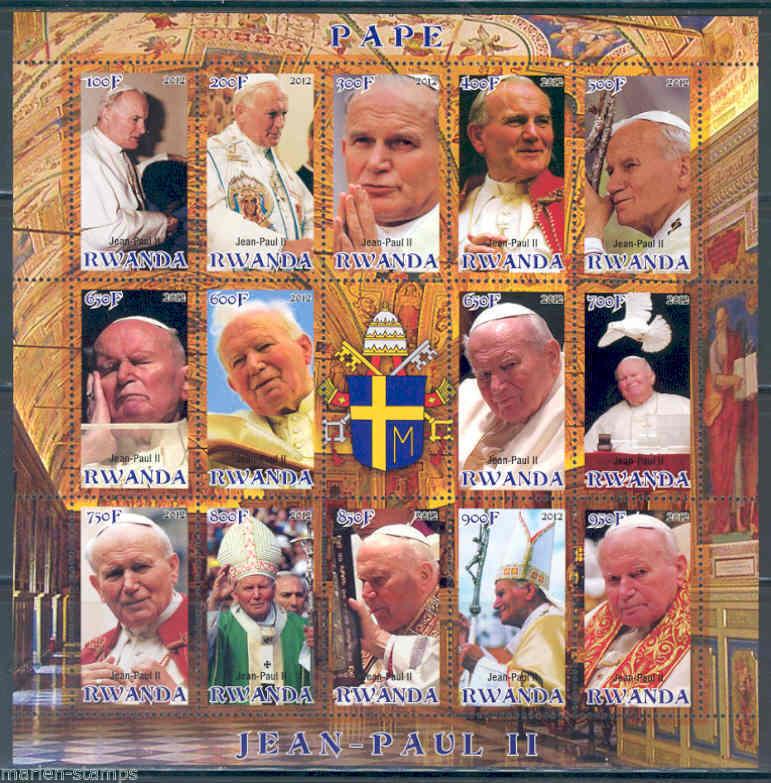 RWANDA 2012 POPE JOHN PAUL II SHEET OF FOURTEEN  MINT NH