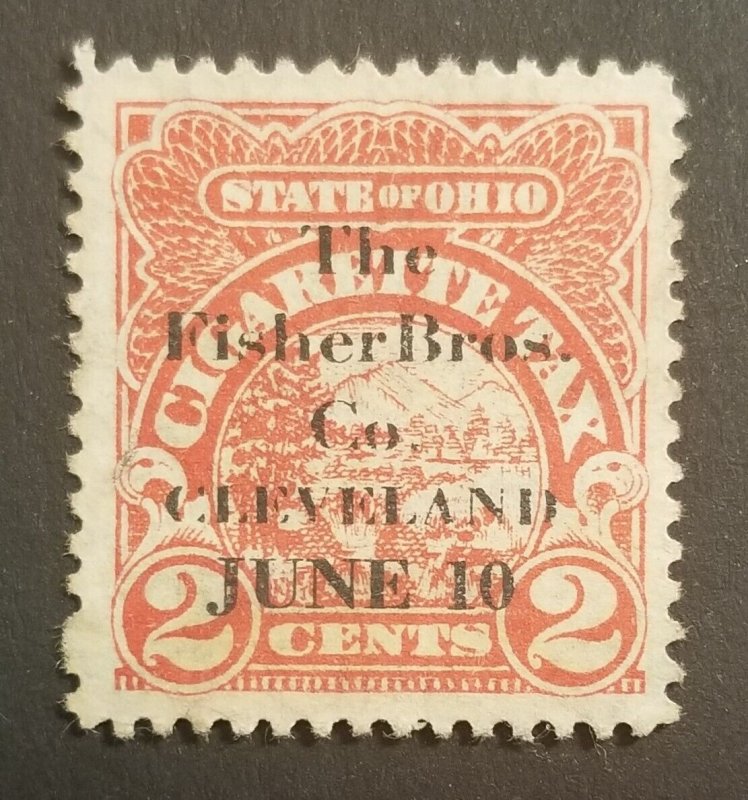 The Fisher Brothers June 10 Overprint OHIO Cigarette Tax Revenue Stamp z7819