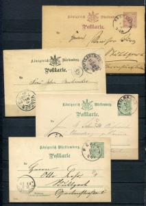 Germany Wurttemberg 1882/95 4 Postal Stationary Cards Used  3804