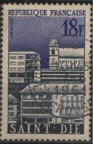 France 877 (used) 25fr Saint-Dié, ultra & indigo (1958)