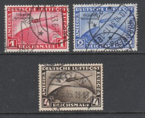 Germany Sc C43-C45 used. 1933 Graf Zeppelin Flight, backstamped SCHLEGEL, VF