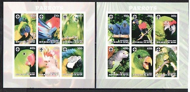 Benin, 2003 Cinderella issue. Various Tropical Birds, 2 IMPERF sheets of 6.