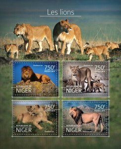 Wild Animals Lions Stamps Niger 2014 MNH Lion Big Cats Fauna 4v M/S