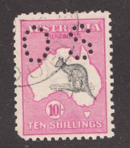 1913 Australia Sc# 13 official OS - 10 Shillings, Kangaroo & Map Used Cv$800