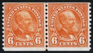 US Sc 723 Deep Orange 6¢ p.10 1932 Lightly Hinged OG Coil Joint Line Pair