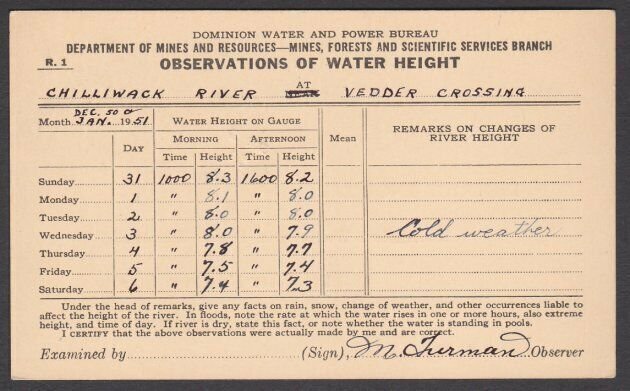 CANADA BR COLUMBIA 1951 1c postcard (River Heights) VEDDER CROSSING cds.....U446