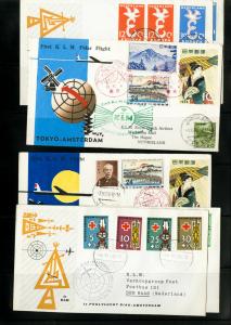 Netherlands Stamps First KLM Polar Flight Covers Lot of 6 Covers