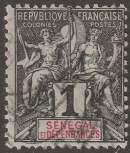 Senegal, stamp, Scott#35,  used, hinged,  1,  black/red