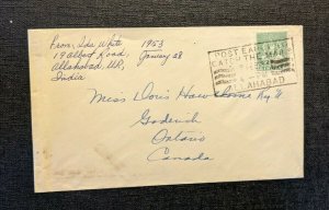 1953 Allahabad India Cover to Godewich Ontario Canada Slogan Cancel