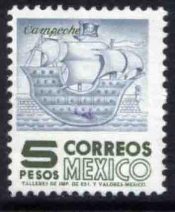 MEXICO 1099, $5P 1950 Defin 9th Issue Unwmkd Fosfo Coated. MINT, NH. VF.